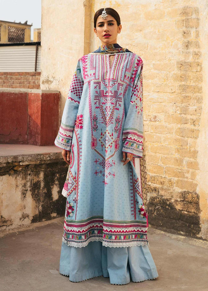 Elegant Sky Blue Long Shirt with Sharara Pakistani Eid Dresses