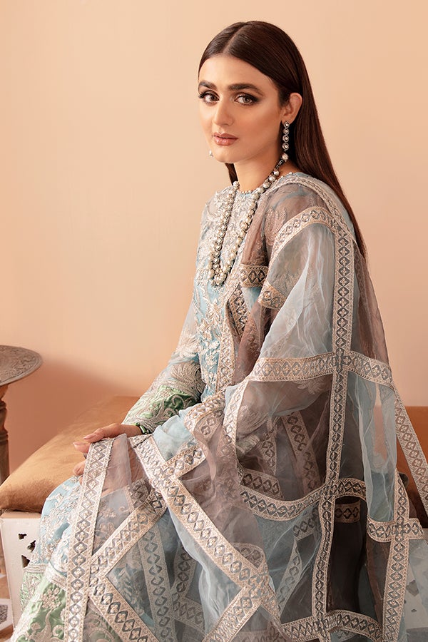 Sky Blue Salwar Kameez with Floral Embroidery 2022