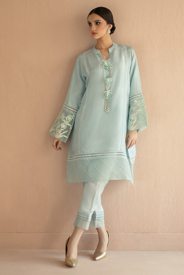 Sky Blue Salwar Kameez with Trendy Decorations Latest