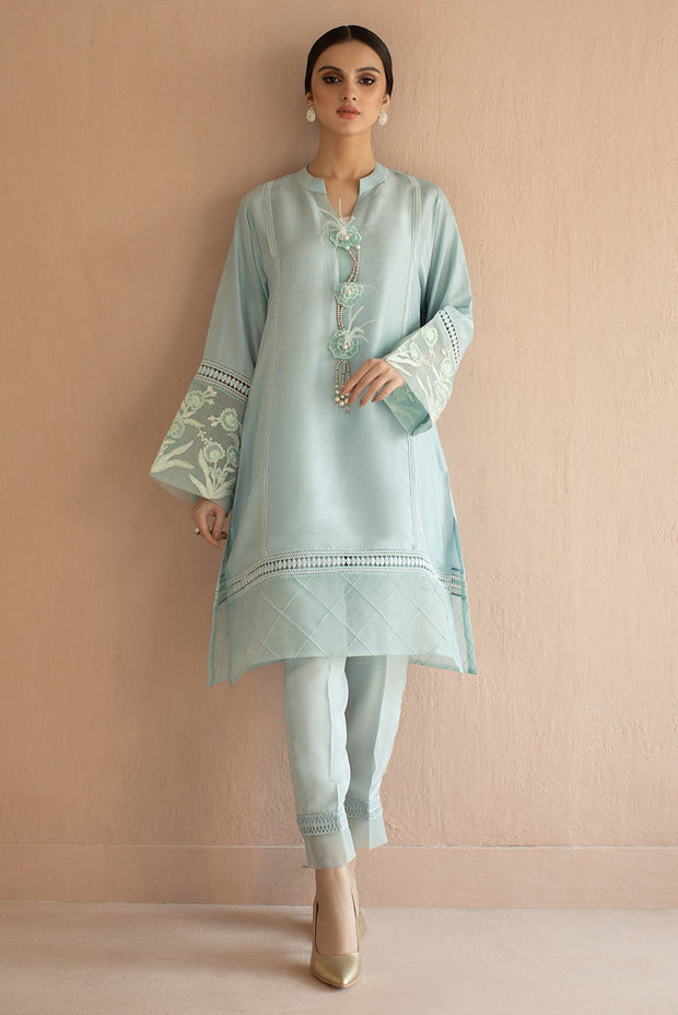 Sky Blue Salwar Kameez with Trendy Decorations Online