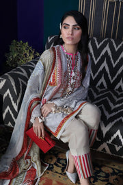 Pakistani designer slub outfit for casual wear in cloud grey color # P2398