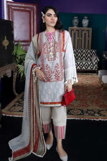 Pakistani designer slub outfit for casual wear in cloud grey color
