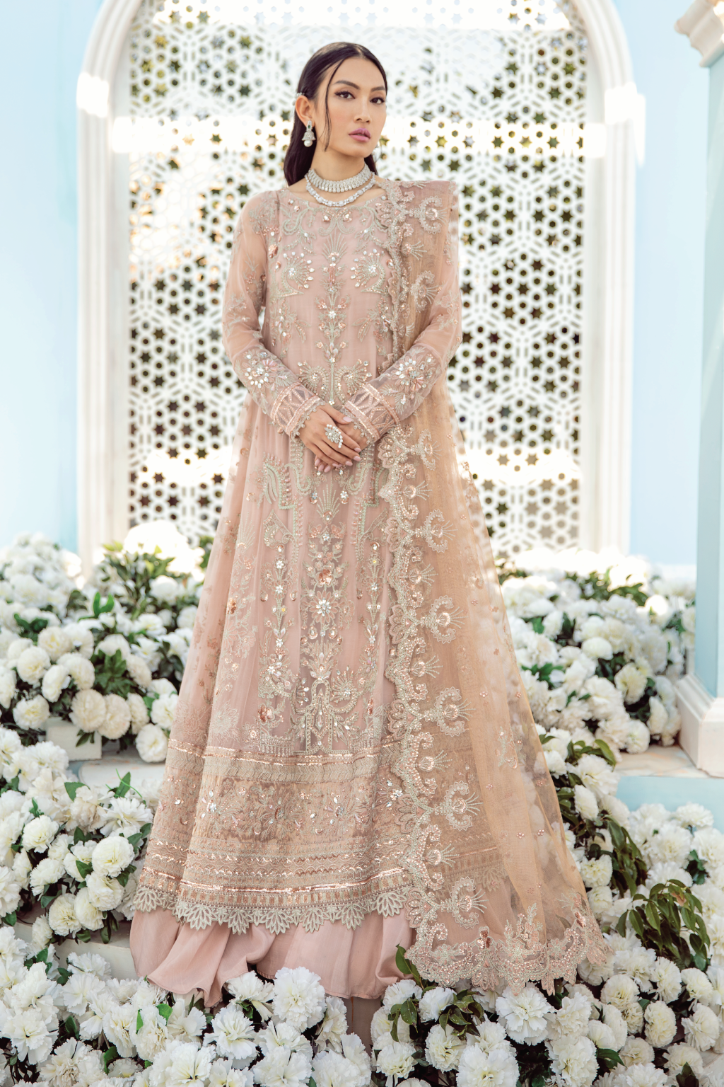 Soft Pink Pakistani Sharara Dress with Adda Work Latest