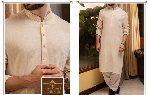 Sophisticated Men's Attire with Cuff Sleeves in Light Skin 