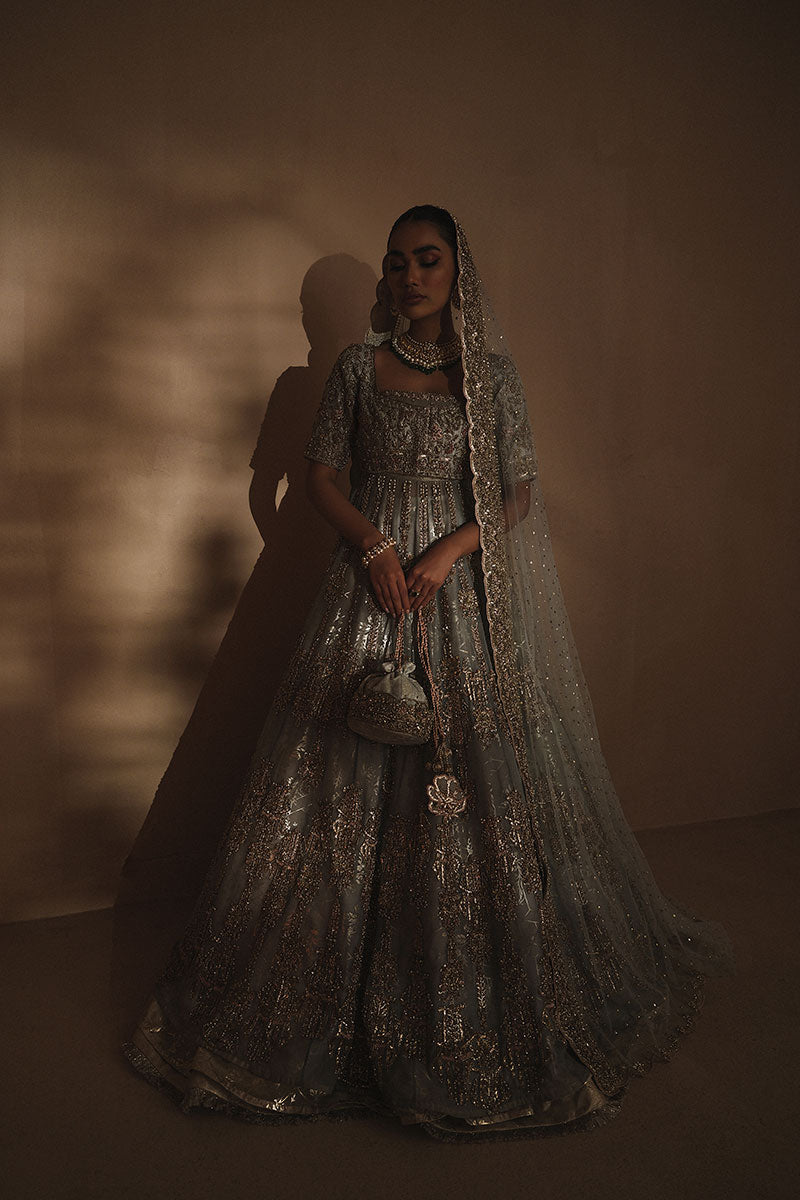 Steel Blue Double Gown Lehenga 