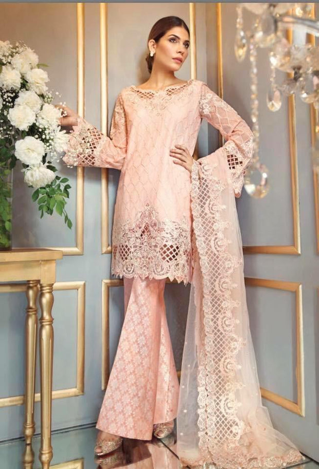 Stunning Baby Pink Color Chiffon Net Jaal work Dress by Anaya