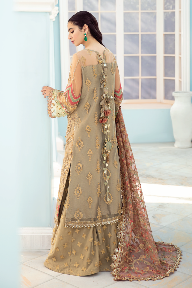 Stylish Fancy Pakistani Gharara Dress in Beige Shade