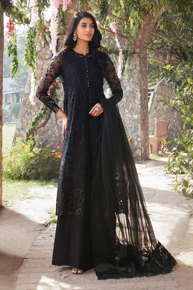 Stylish Maria B Black Embroidered Cotton Kameez Salwar Party Dress 2023