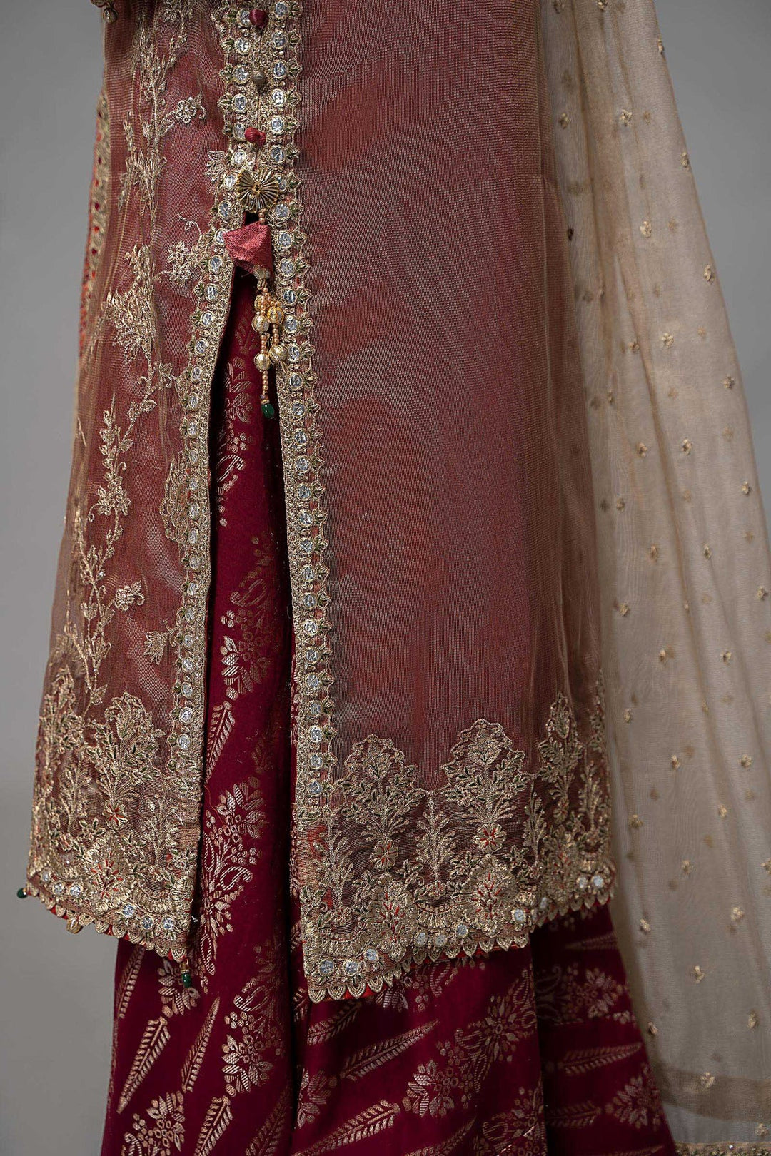 Stylish Maria B Maroon Net Embroidered Pakistani Kameez Salwar Party Wear