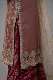 Stylish Maria B Maroon Net Embroidered Pakistani Kameez Salwar Party Wear