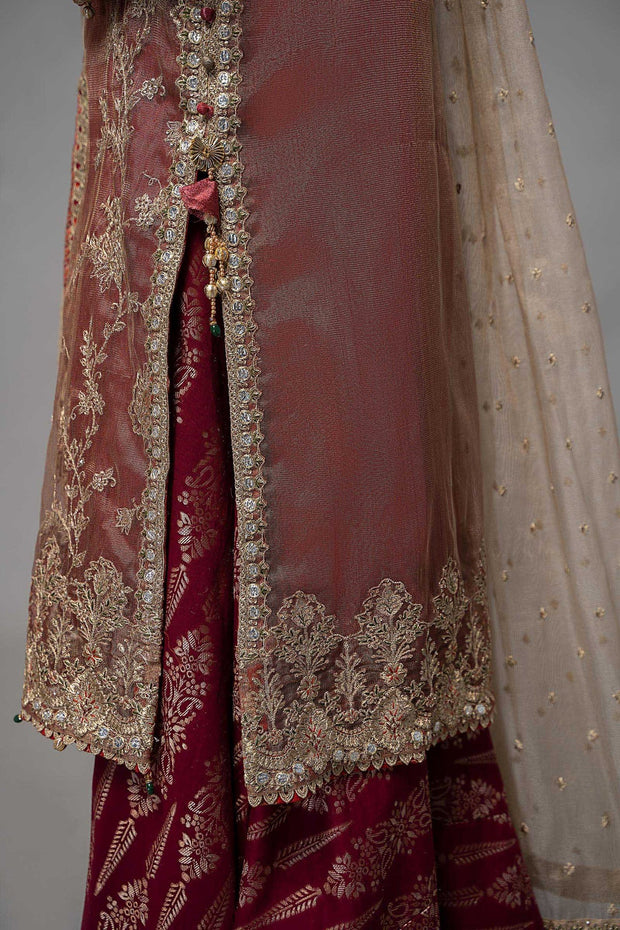 Stylish Maria B Maroon Net Embroidered Pakistani Kameez Salwar Party Wear