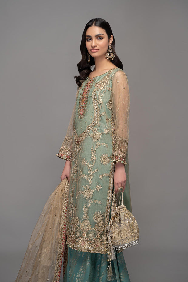 Maria B Sky Blue Embroidered Kameez Salwar Suit Pakistani Party Wear