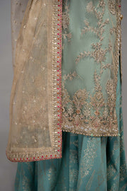 Stylish Maria B Sky Blue Embroidered Kameez Salwar Suit Pakistani Party Wear