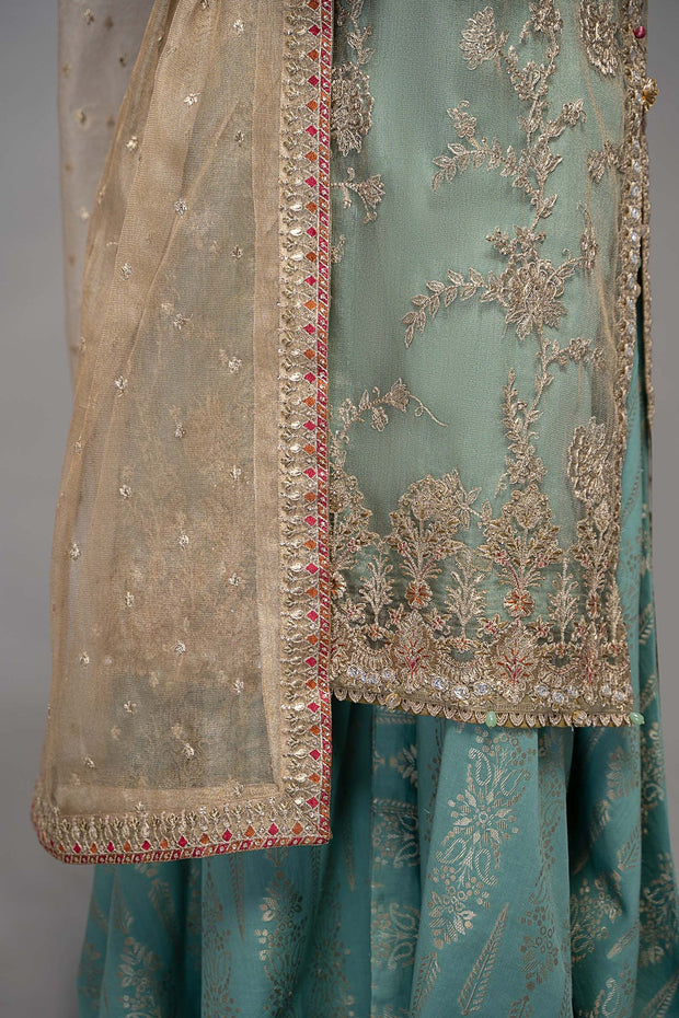 Stylish Maria B Sky Blue Embroidered Kameez Salwar Suit Pakistani Party Wear
