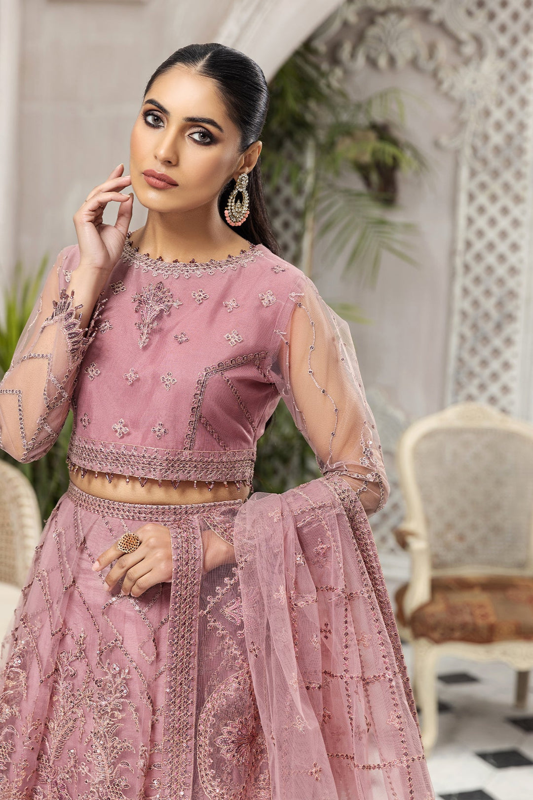 Stylish Pakistani Frock Dress Choli in Pink Color
