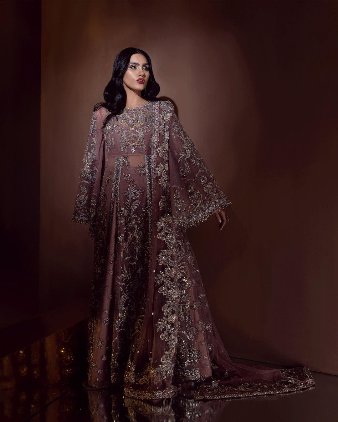 Elegant Pakistani Bridal Gown with Sharara and Dupatta