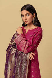 Stylish Pakistani Kameez Salwar Suit in Classical Jacquard Pink Lemonade