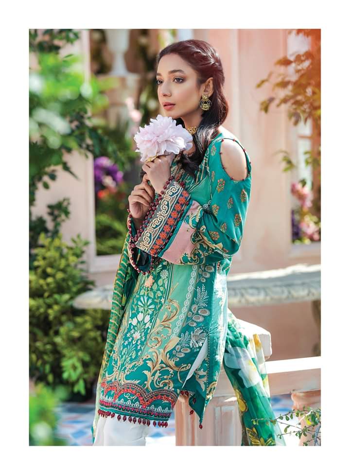 Stylish Designer Lawn Dress in Emerald Green – Nameera by Farooq