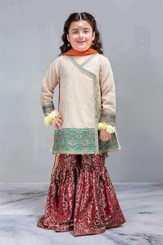 Stylish Skin Gold Angrakha with Gharara Dress for Kids k804