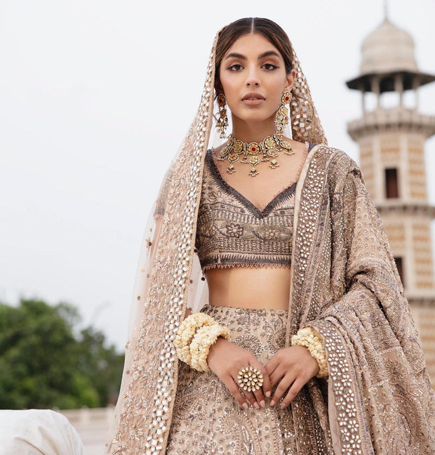 Tea Pink Bridal Lehenga with Choli and Dupatta Dress Online