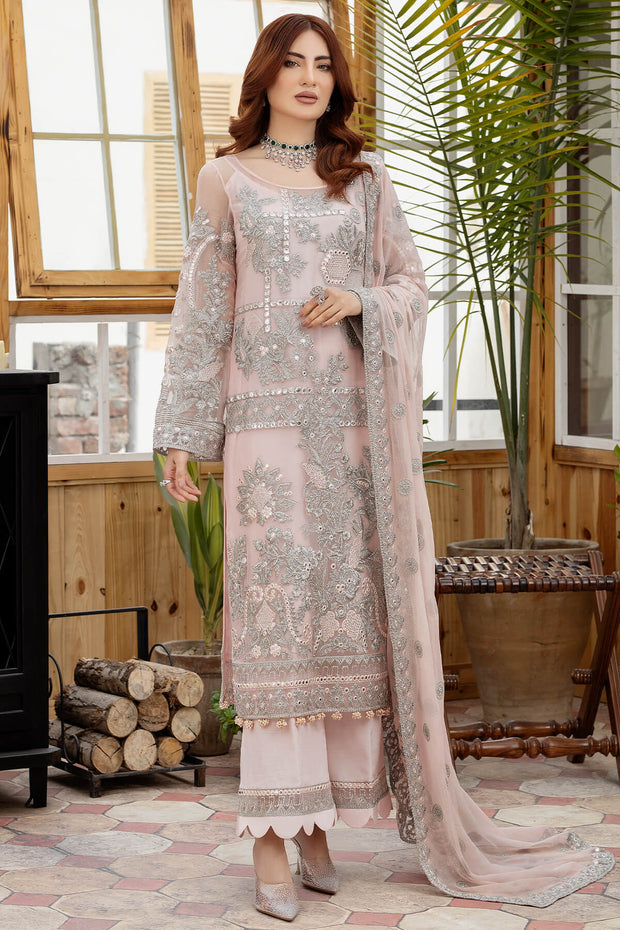 Tea Pink Heavily Embellished Kameez Trousers Pakistani Party Dress