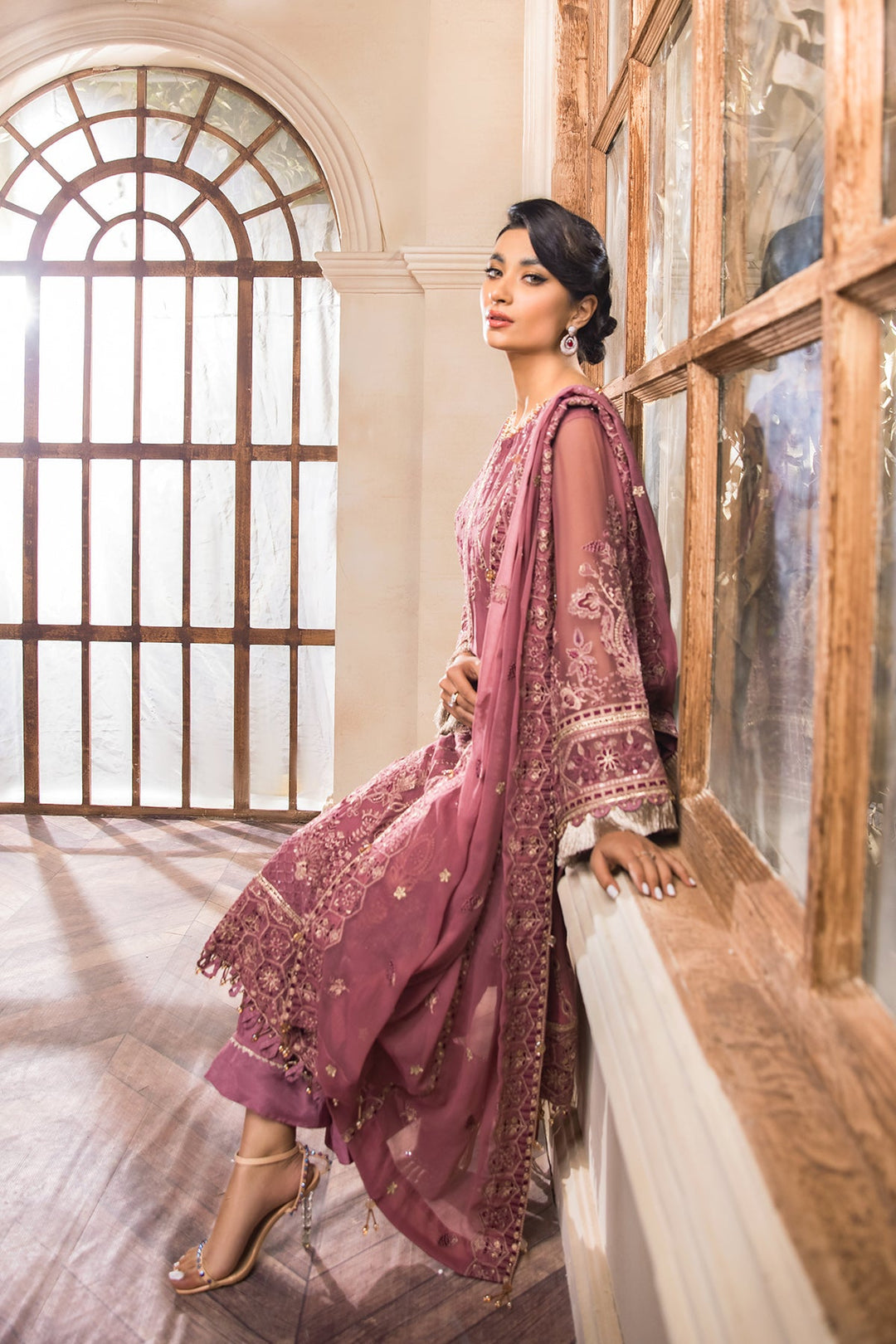 Tea Pink Salwar Kameez with Embroidery