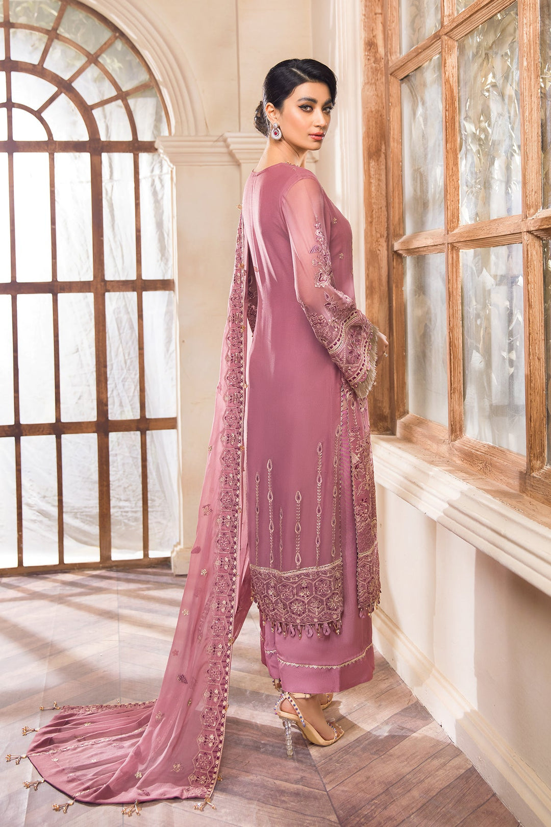 Tea Pink Salwar Kameez with Embroidery Work Latest