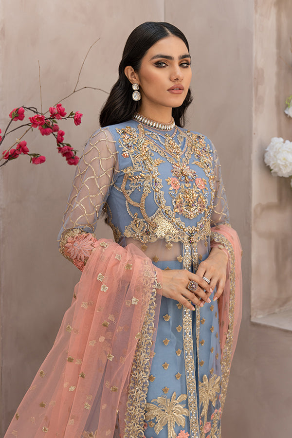 Teal Traditional Front Open Gown Pakistani Eid Dress Online