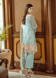 Pakistani thread embroidered dress in aqua blue color # P2298