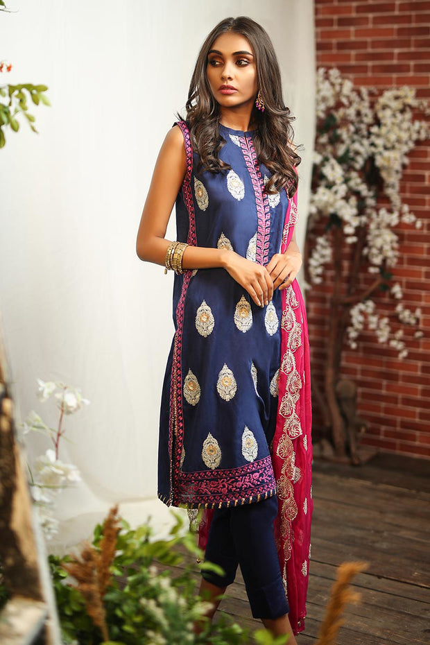 Pakistani thread embroidered dress in lavish blue color # P2266