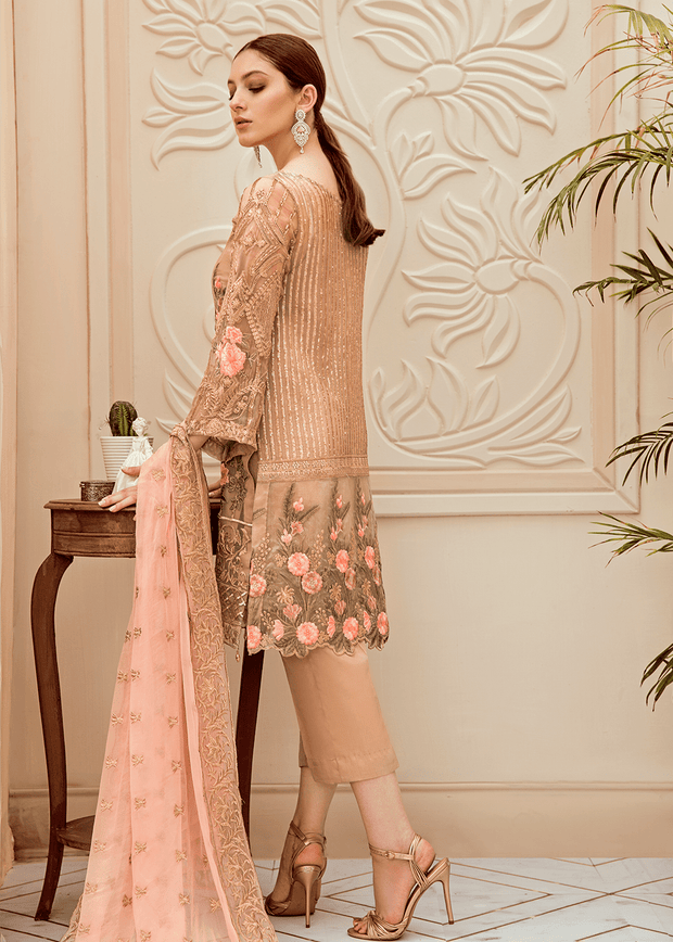 Pakistani thread embroidered dress in elegant skin color # P2281