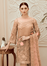 Pakistani thread embroidered dress in elegant skin color