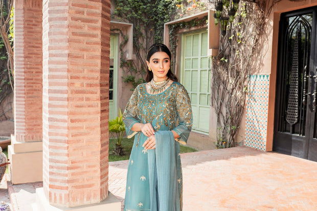 Tilla Embroidered Salwar Kameez Pakistani Eid Dress in Zinc Color