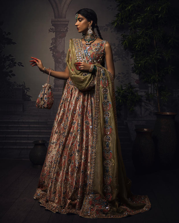 Tissue Lehenga with Sleeveless Choli and Dupatta Dress Online