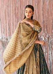 Traditional Angrakha Frock Dupatta Green Pakistani Bridal Dress