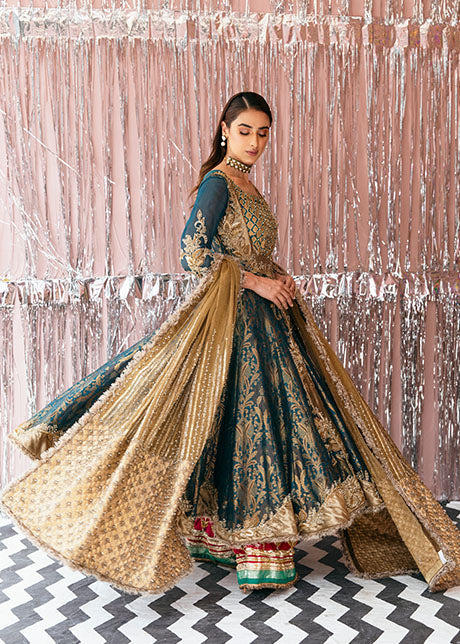 Traditional Angrakha Frock Green Pakistani Bridal Dress Online