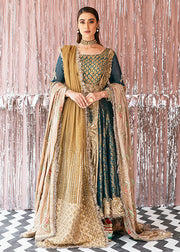 Traditional Angrakha Frock Green Pakistani Bridal Dress