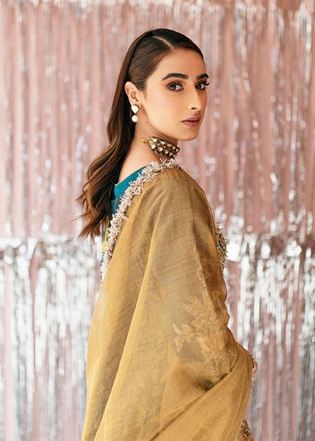 Traditional Angrakha Frock and Dupatta Green Pakistani Bridal Dress