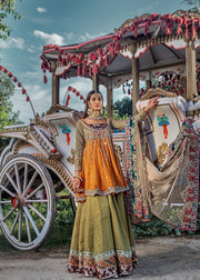 Traditional Angrakha Lehenga Bridal Mehndi Dress Pakistani