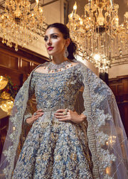 Traditional Blue Pishwas Lehenga Pakistani Bridal Dress