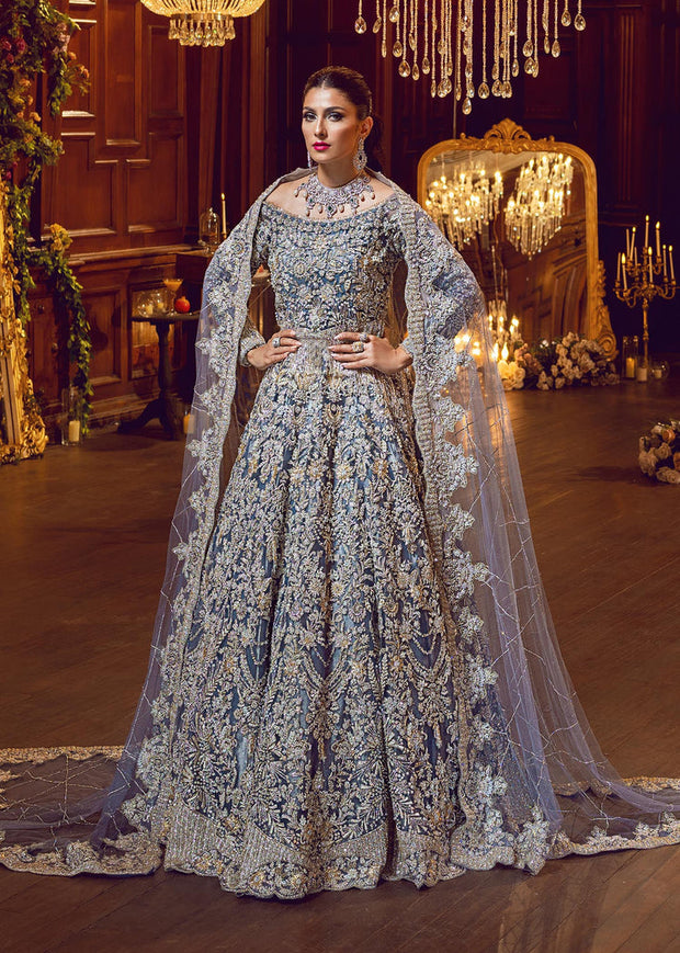 Traditional Blue Pishwas Lehenga Pakistani Bridal Dresses