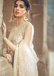 Traditional Bridal Frock Lehnga Outfit in Ivory Color Close Up