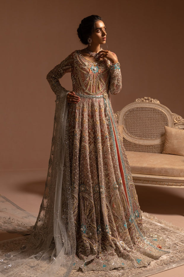 Traditional Bridal Frock with Embroidery for Wedding Close Up