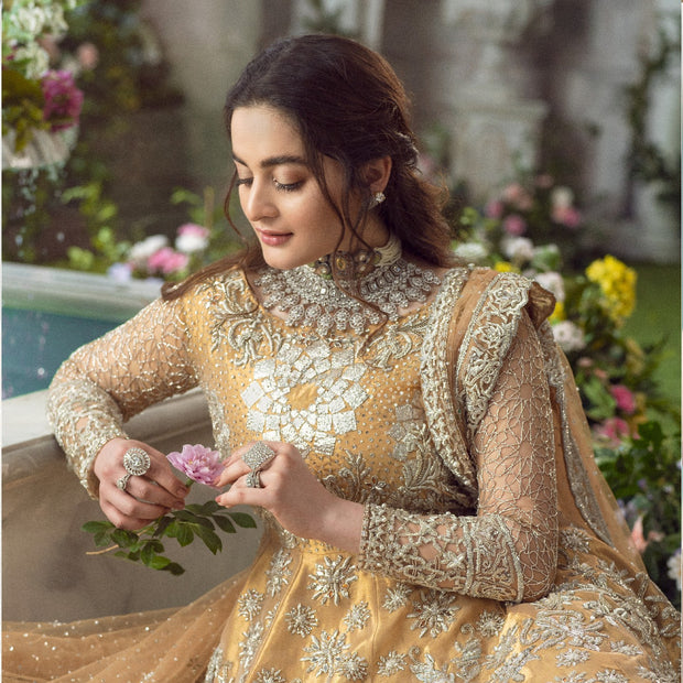 Traditional Bridal Lehenga Peplum Yellow Pakistani Bridal Dress