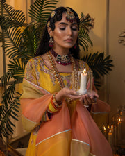Traditional Bridal Lehenga and Pishwas Yellow Mehndi Dress
