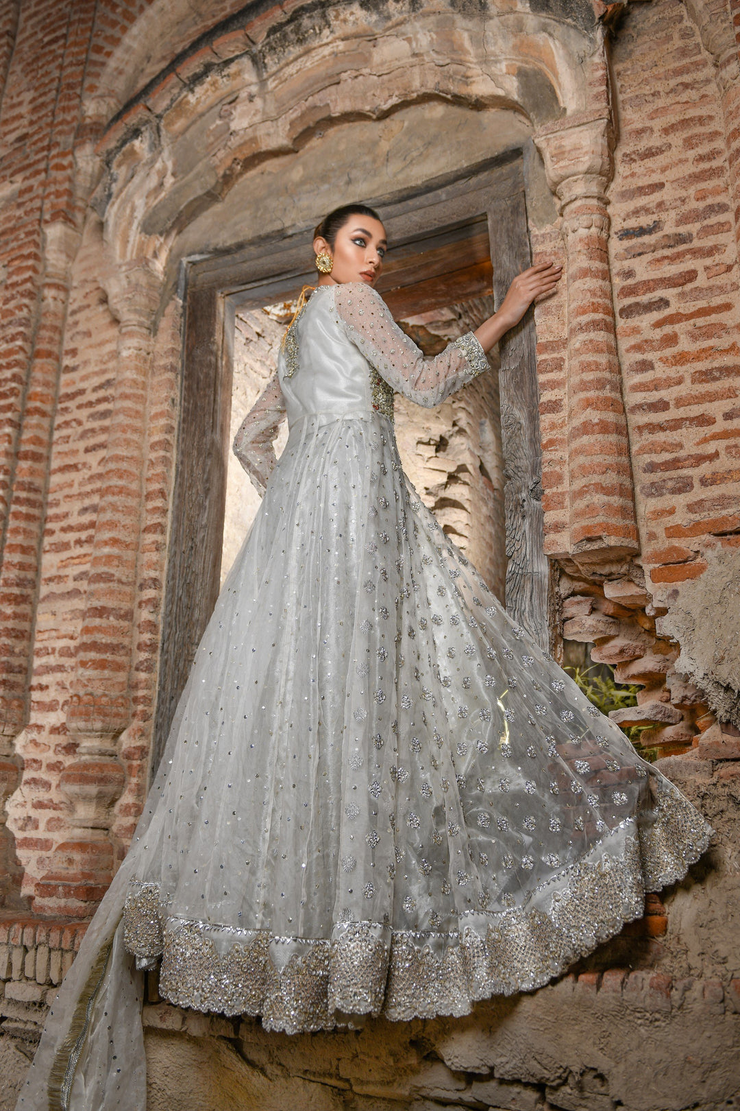 Traditional Bridal Lehenga with Front Open Long Frock Dress