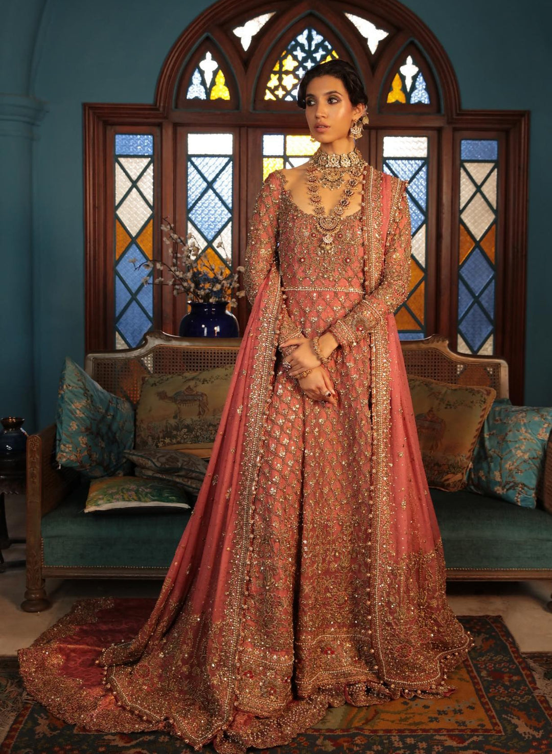 Traditional Pakistani Bridal Pishwas with Lehenga & Dupatta