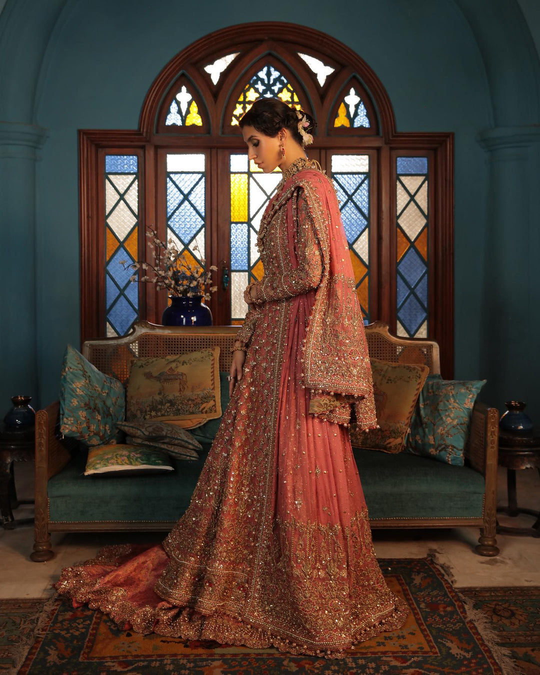 Traditional Pakistani Bridal Pishwas with Lehenga & Dupatta