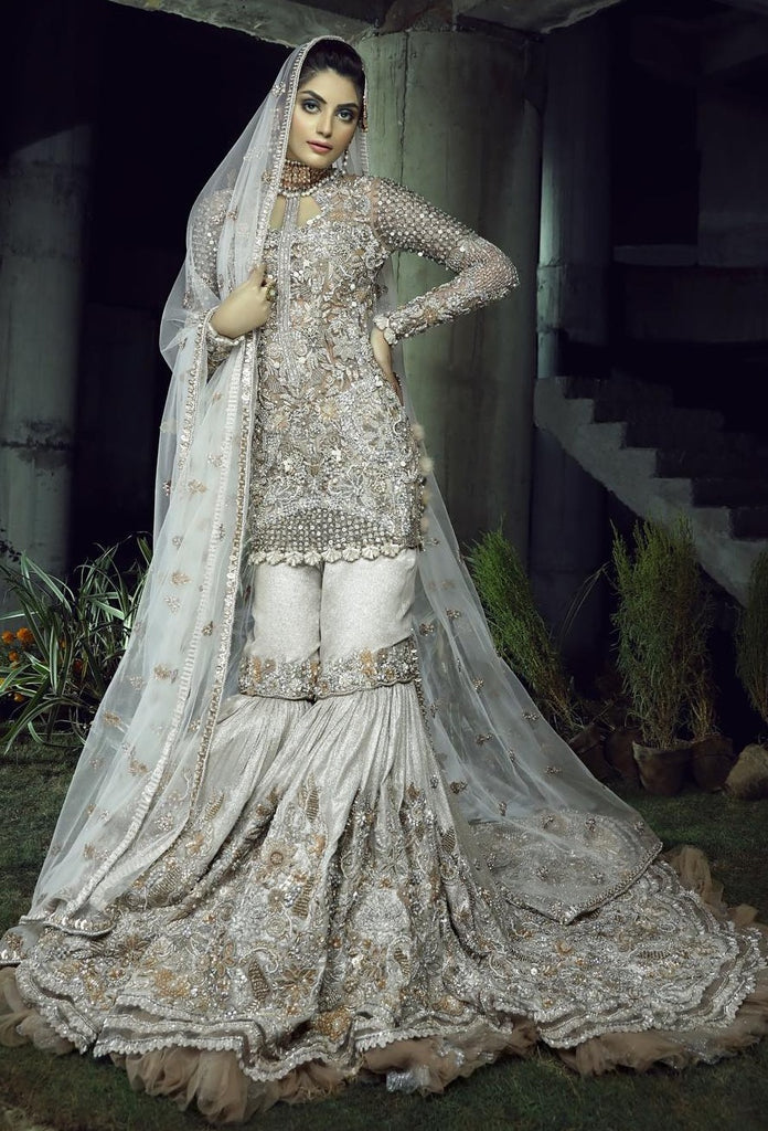 Buy White Pakistani Bridal Wear Sharara Suit Online in USA