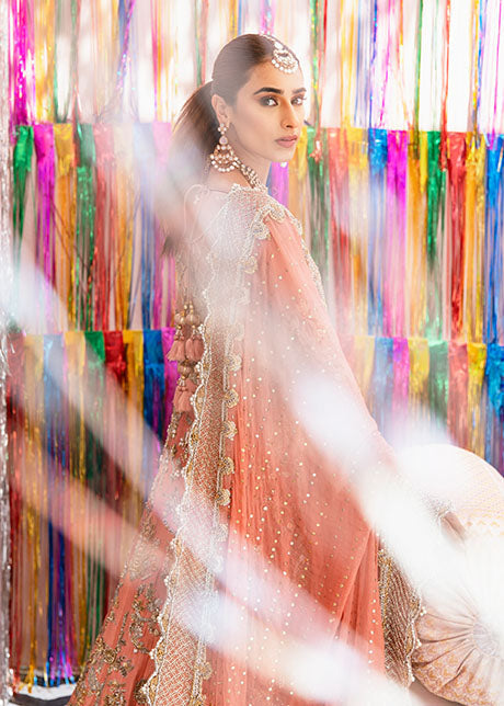 Elegant Coral Bridal Lehenga Choli - Premium Pakistani Dresses